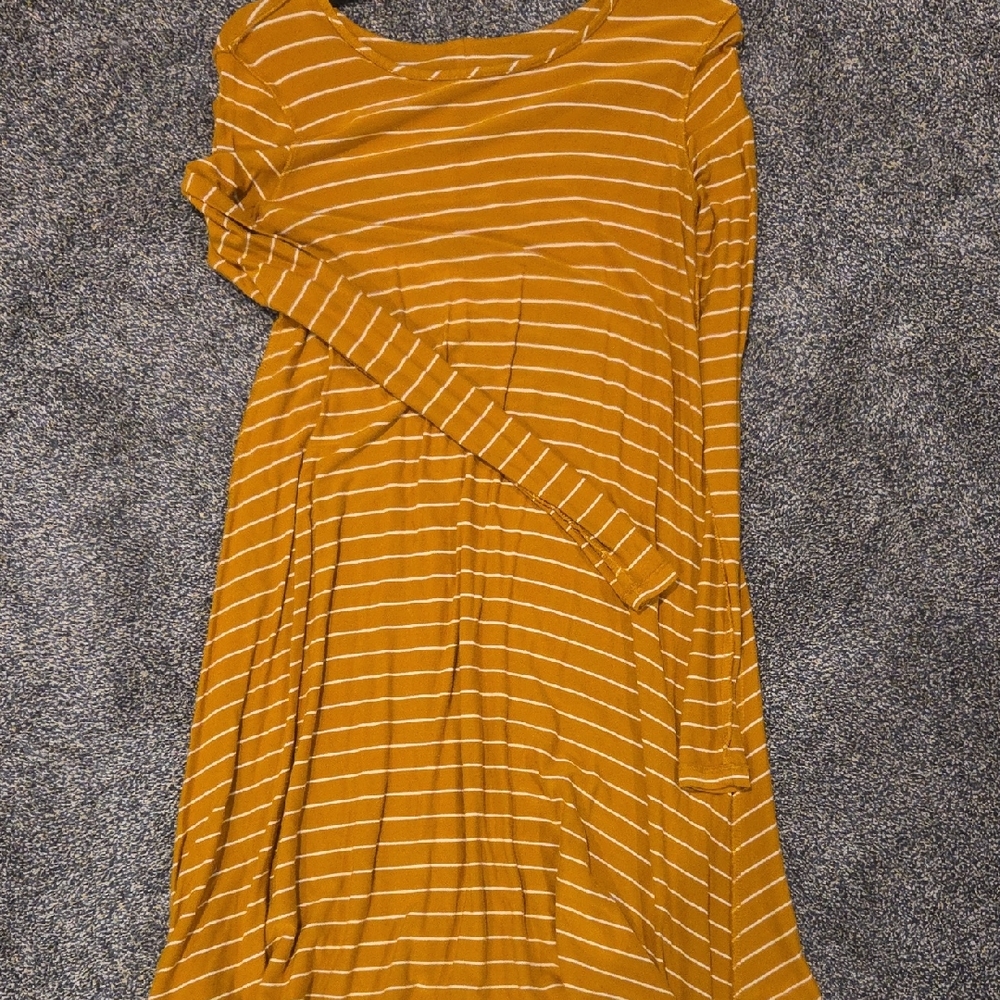 Old Navy Mustard Striped Long Sleeve Dress